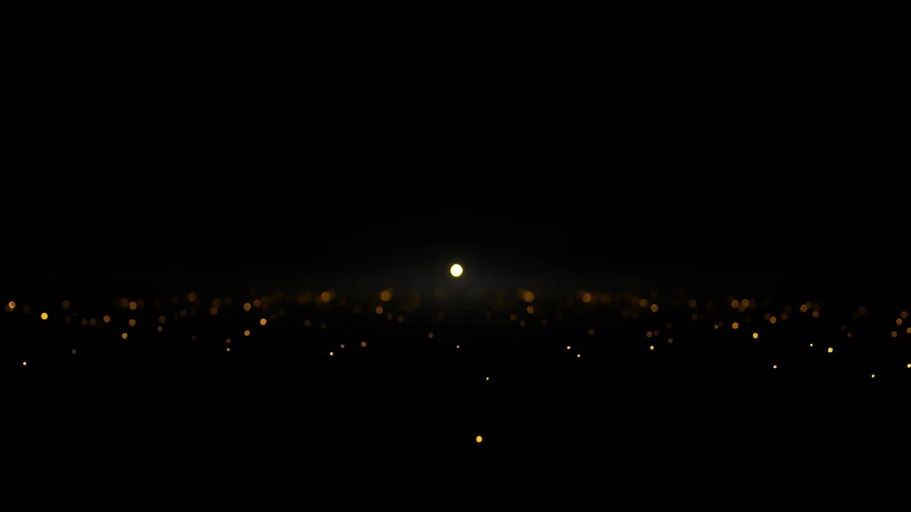 Abstract single bright form apart from a wide field of distant lights on dark, editorial concept