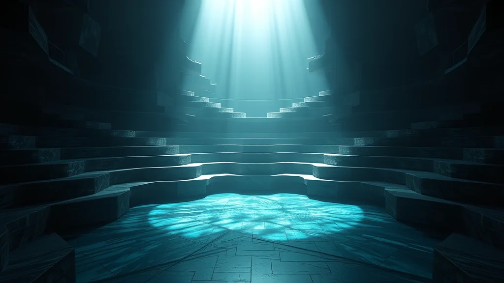 A limited pool of light next to a fuller expanse, abstract tiers