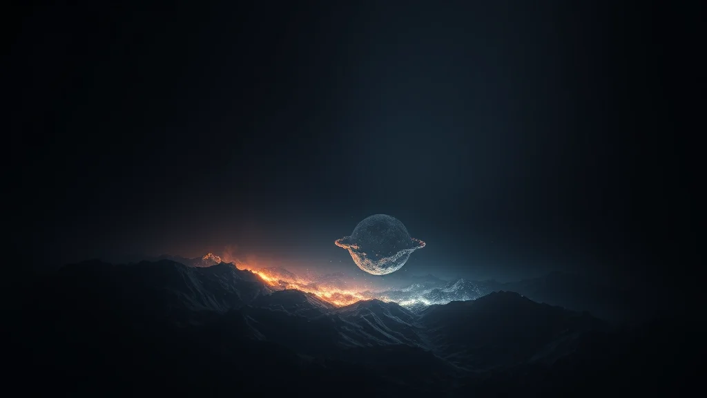 Abstract smaller bright region flowing into a larger denser one on dark, editorial concept