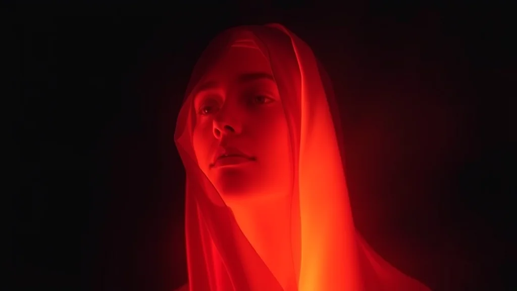 Abstract glowing form half veiled half open on dark, editorial visibility concept
