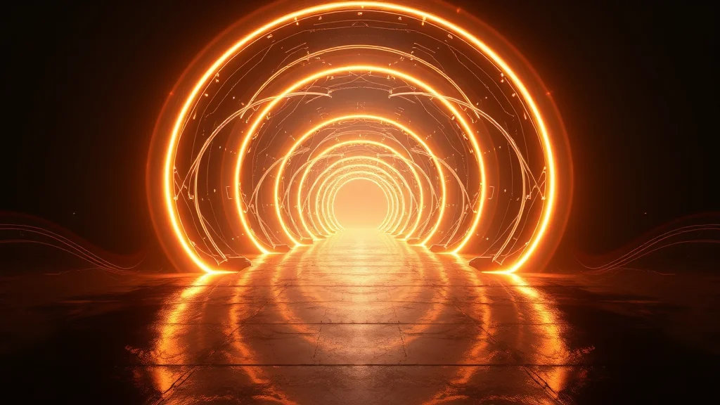 A steady luminous cycle moving through a threshold, abstract recurring flow