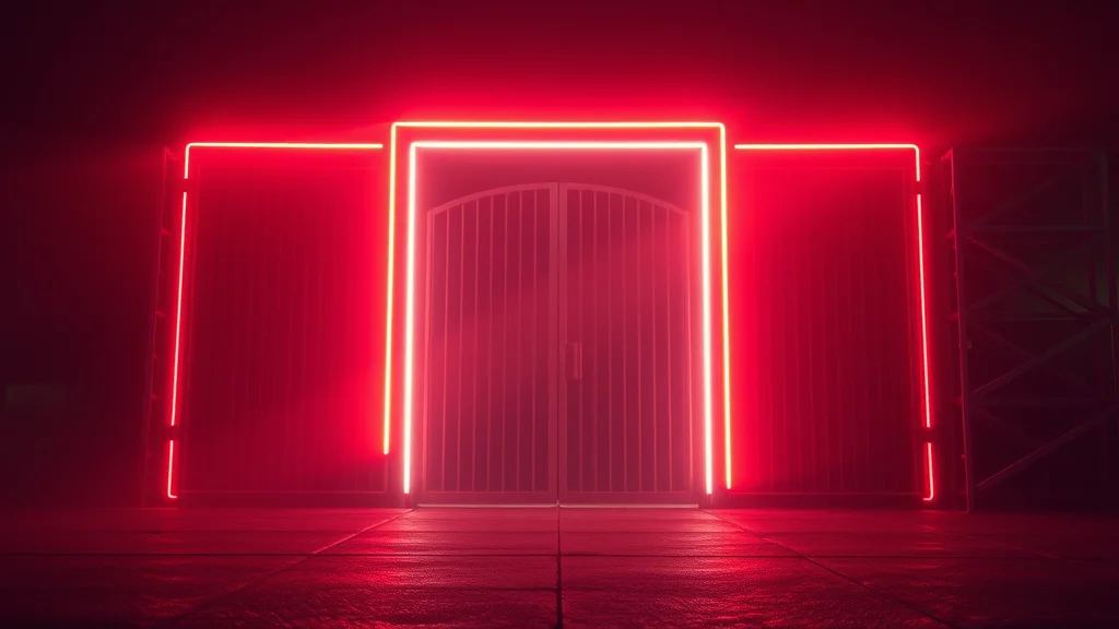 Pulses of light and a gate that can close, neon on dark