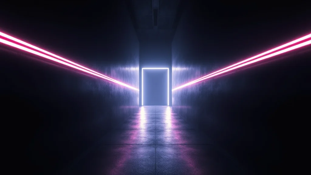 Light waiting its turn through a narrow channel, neon on dark
