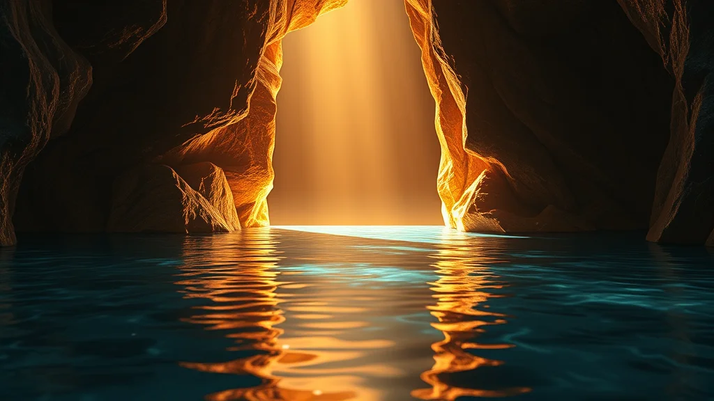 A luminous threshold opening from a limited pool into open flow, abstract free vs paid