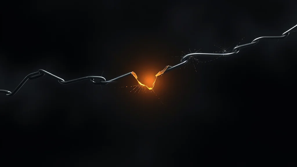 Abstract broken chain of light re-joining on dark, editorial concept