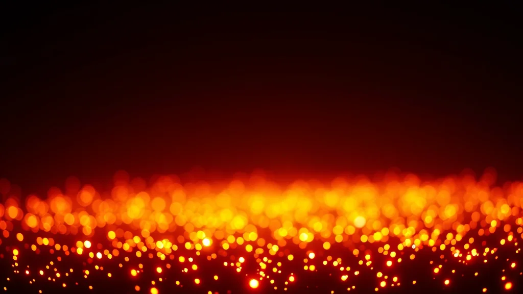 A field of different small warm glows, neon on dark