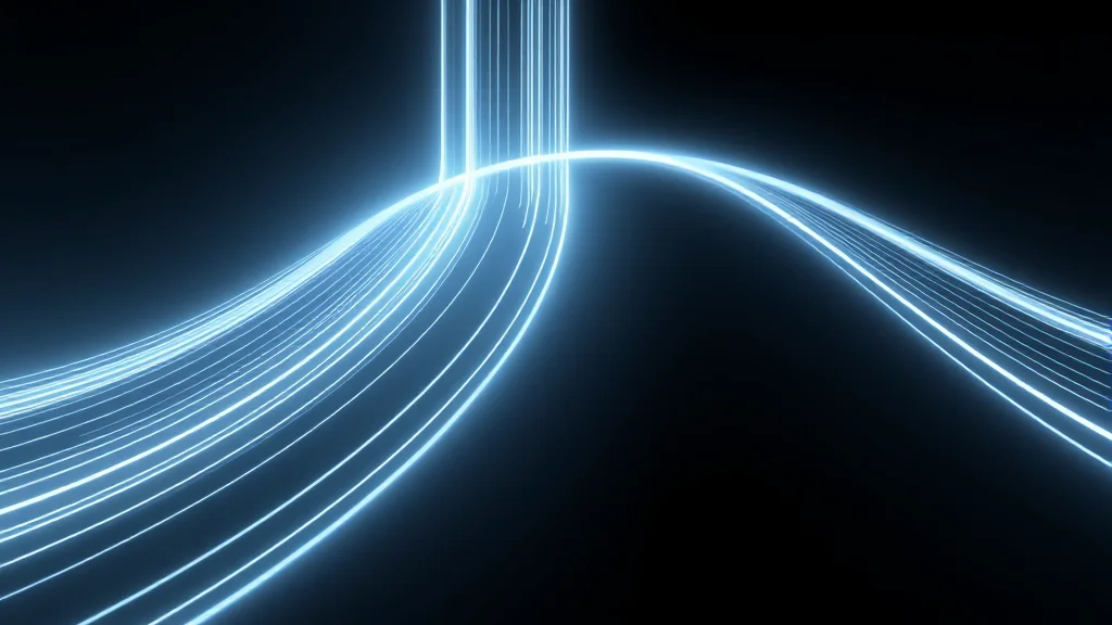 Abstract stalled column of light lines resuming smooth flow on dark, editorial concept