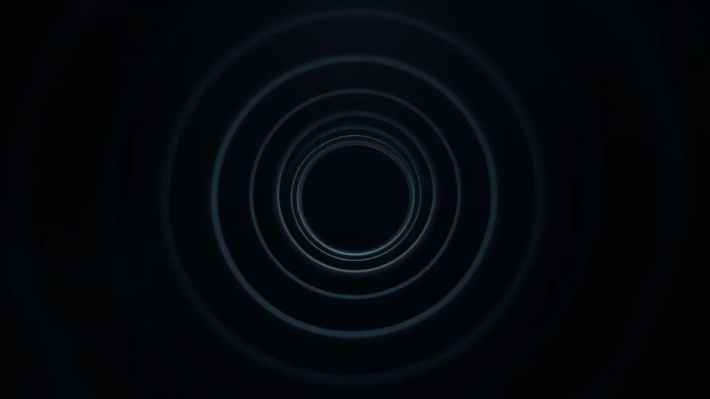 Abstract concentric rings converging to a sharp focal point on dark, editorial concept, no face