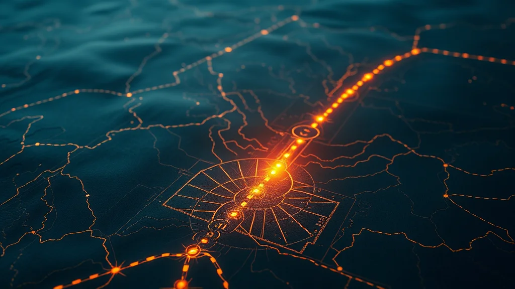 A luminous compass over a faint path map, abstract guide