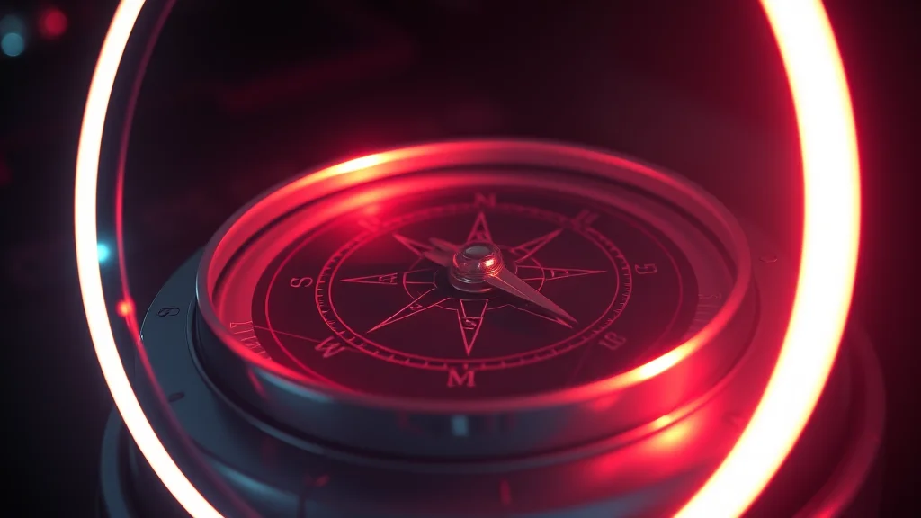 Glowing compass of light on dark, neon on dark