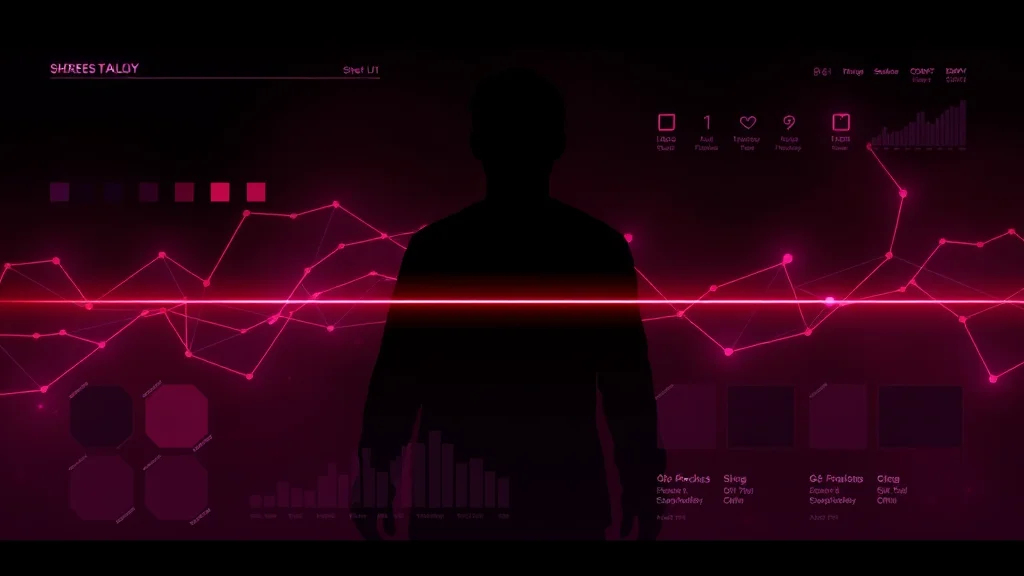A character design sheet layout with silhouette and swatches, neon nodes on dark