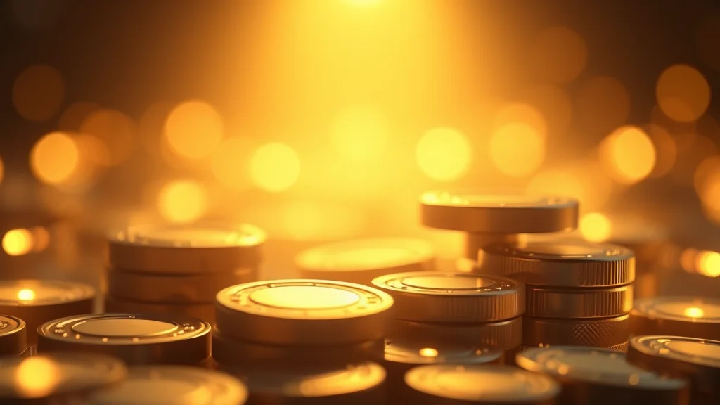Luminous tokens beside a soft meter of light, abstract credits