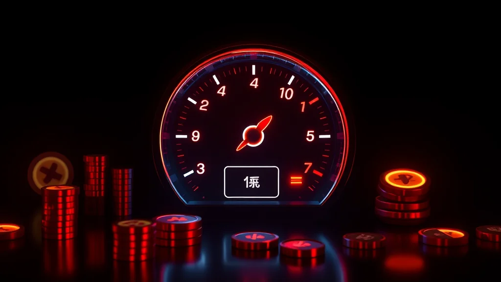 Glowing tokens and gauge on dark, neon on dark