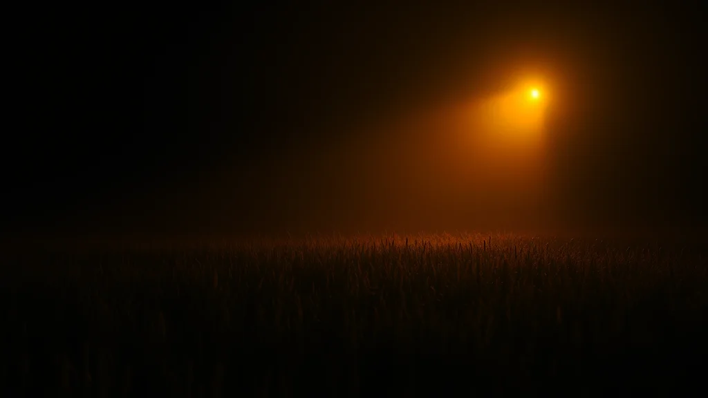 Abstract dark murky field brightening to warm glow on dark, editorial concept