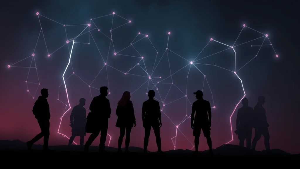 A neutral feature vocabulary chart of abstract silhouettes, neon nodes on dark