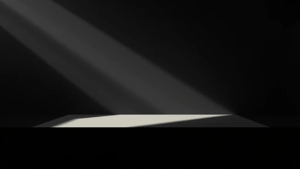 Abstract flat plane gaining directional light and cast shadow on dark, editorial concept