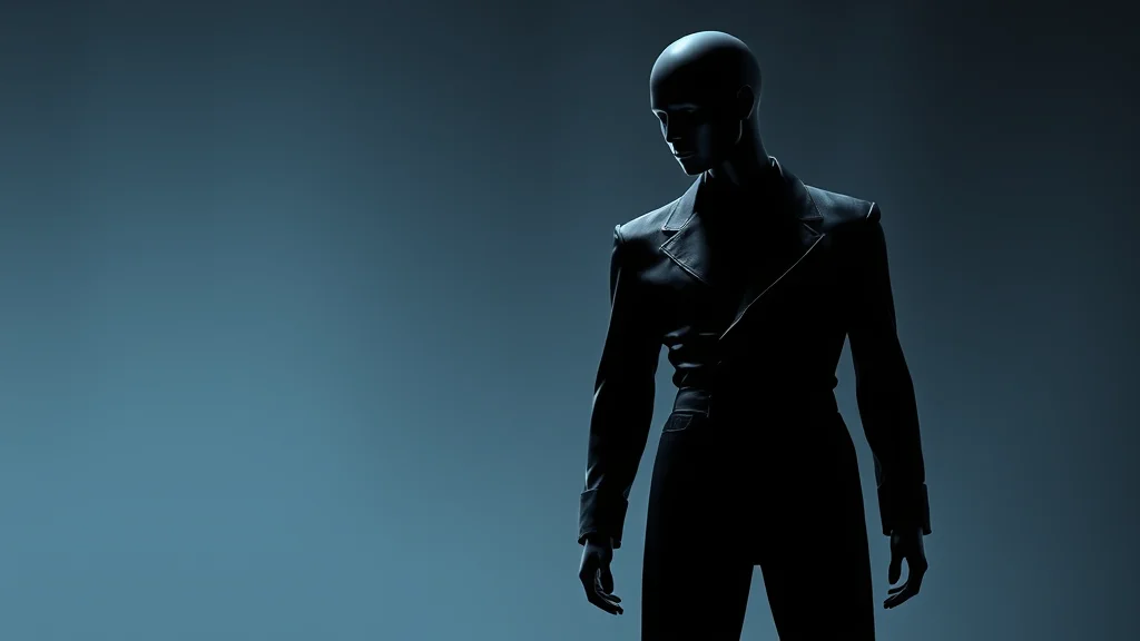 A costume concept sheet on a faceless mannequin silhouette, abstract concept