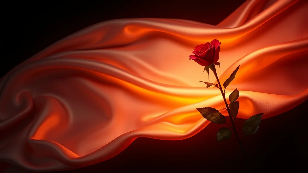 A silk drape and single rose cover-art mood, glowing on dark