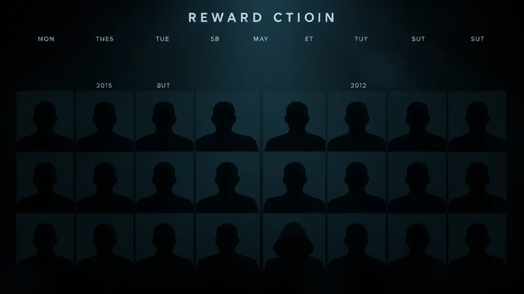 A monthly reward-set grid of faceless silhouette thumbnails, on dark