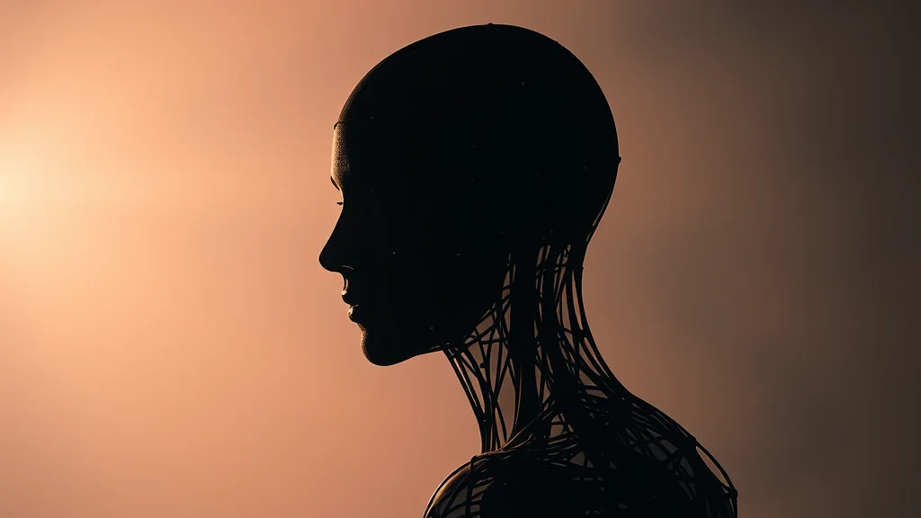 A faceless avatar silhouette next to a rigging wireframe, abstract concept