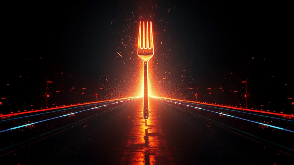 A luminous fork splitting into two routes, abstract choice