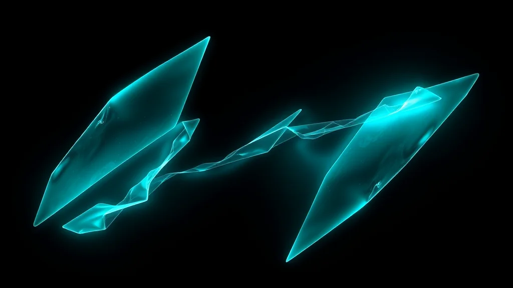 Teal shards mending into clean shapes on dark, neon on dark