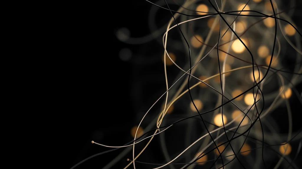 Abstract tangled lines resolving into clean soft bokeh on dark, editorial concept