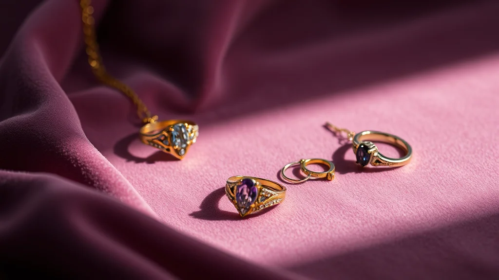 A velvet flatlay of necklaces rings and earrings, abstract concept