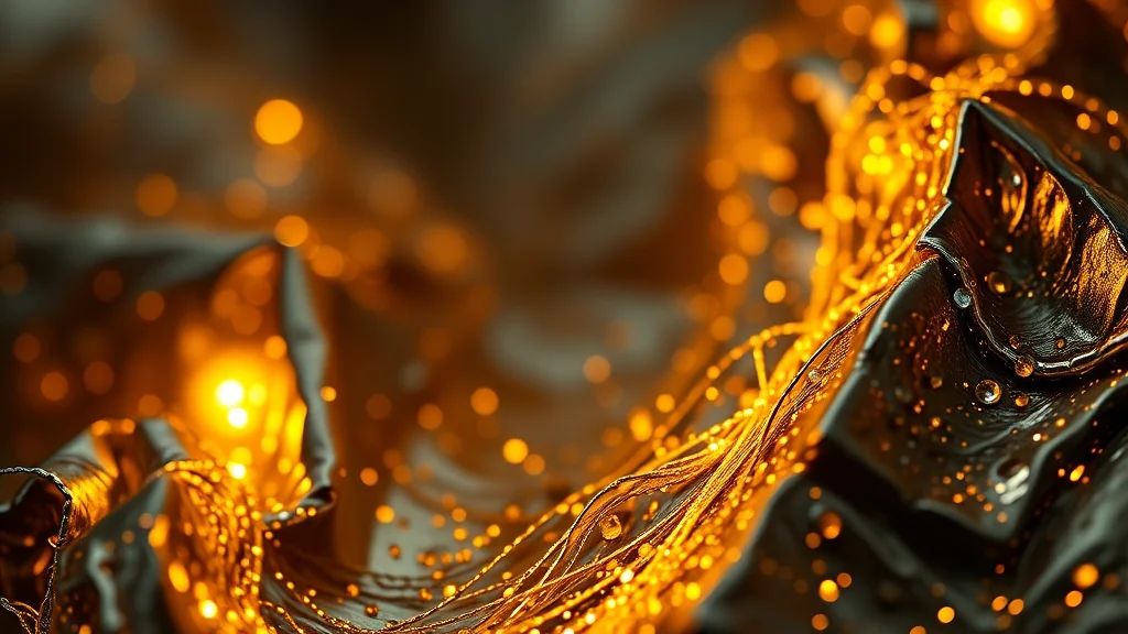 Gold and silver metal and gemstone swatches, glowing on dark