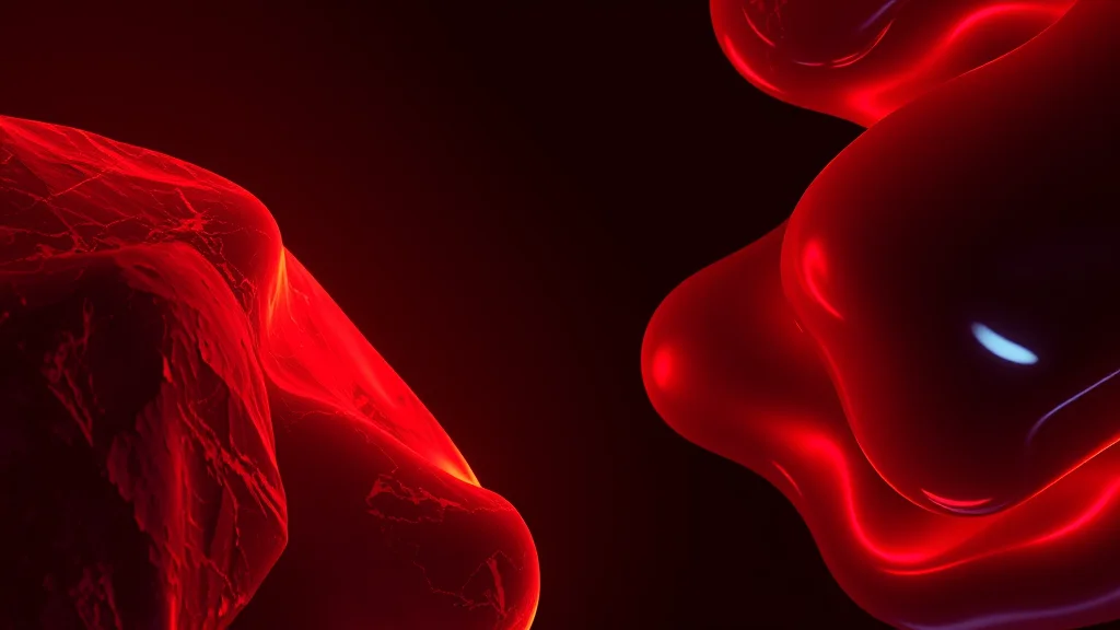 Warm textured versus glossy forms on dark, neon on dark