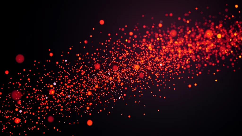 Specks sweeping away on dark, neon on dark