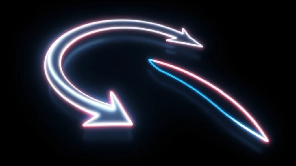 Abstract glowing arrow curving back in a return loop on dark, editorial concept