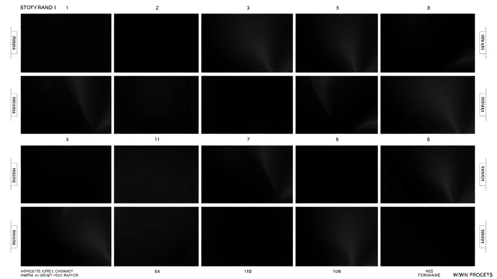 A storyboard grid of shot framing layouts, abstract concept