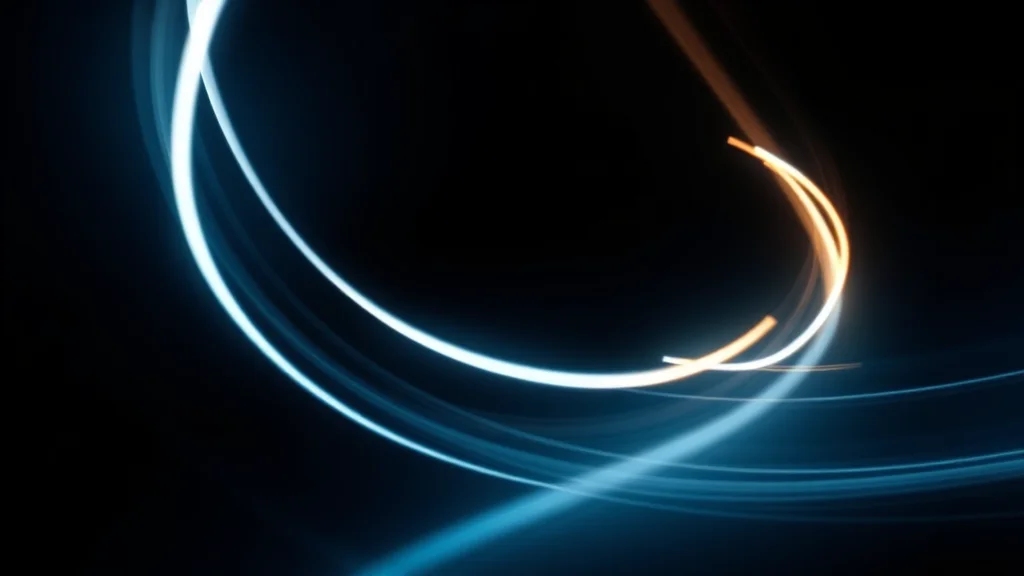 Abstract swift streak of light with a crisp trail on dark, editorial speed concept