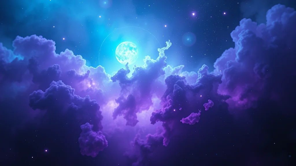 Abstract cyan shards meeting a violet nebula on dark