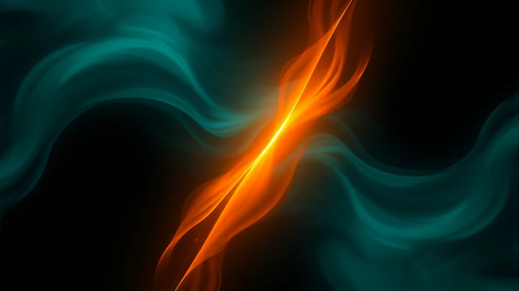 Abstract teal and orange split by a bright seam on dark