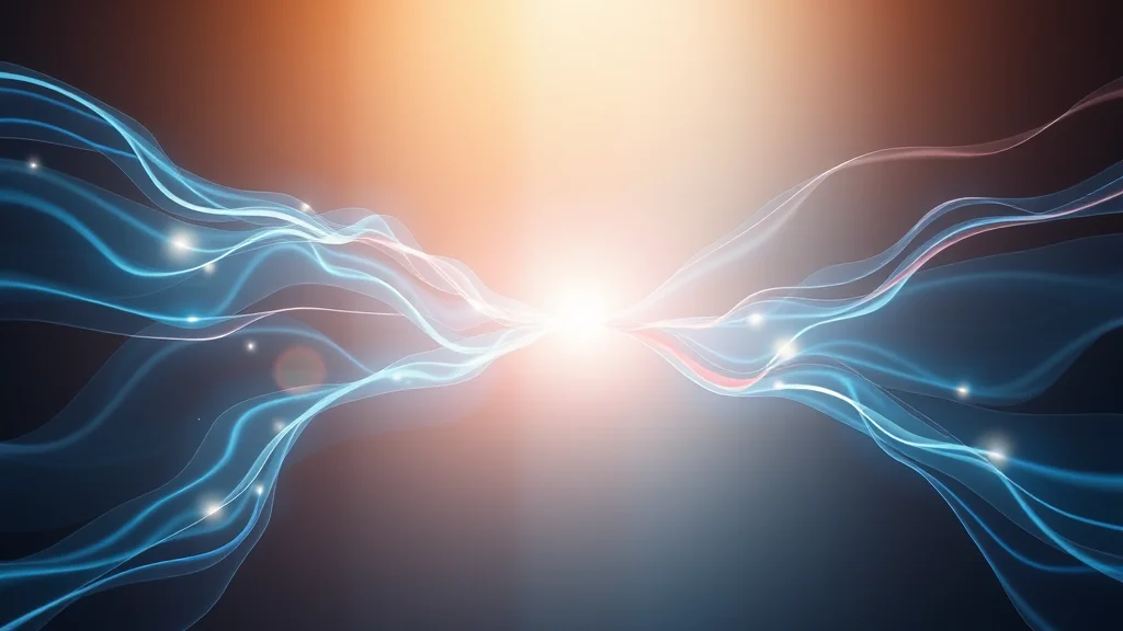 Two flowing halves of light meeting at a divide, abstract concept