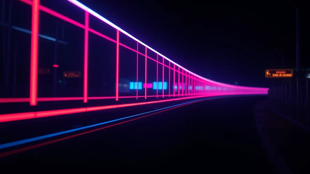 Queue of light moving again, neon on dark