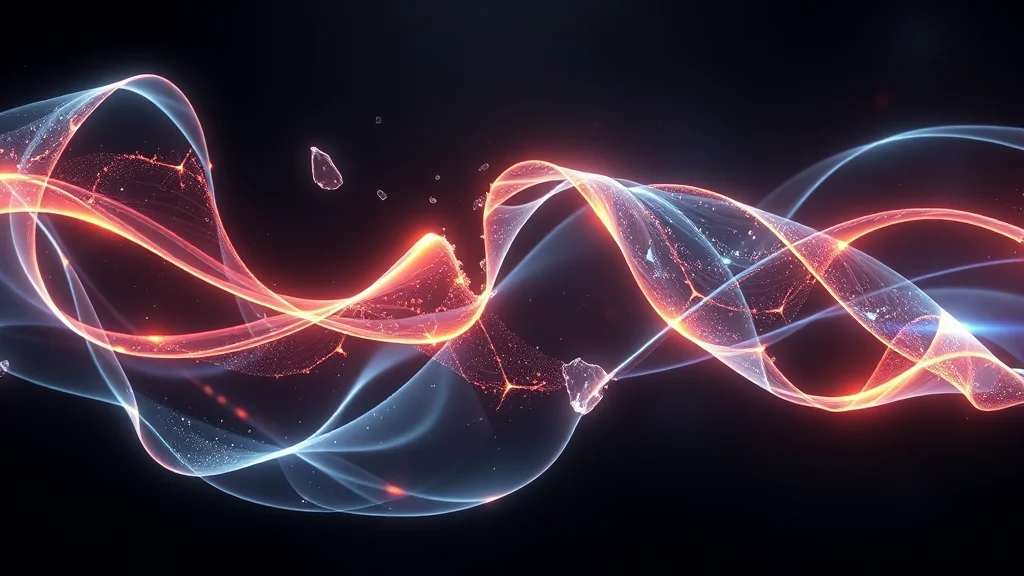 A broken luminous flow re-forming into an ordered ribbon, abstract recovery