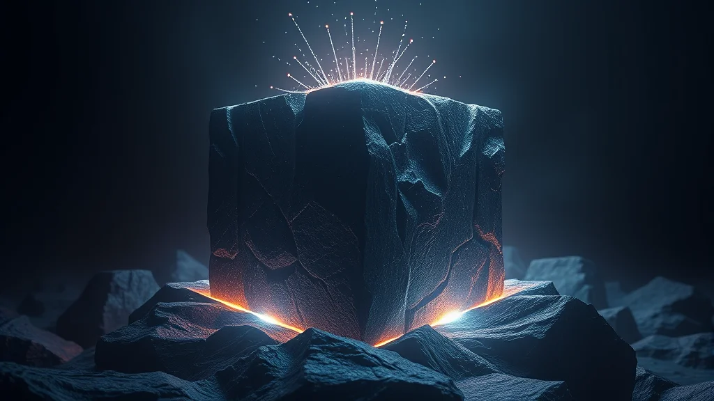 Abstract glowing cornerstone block spawning finer structures on dark, editorial concept