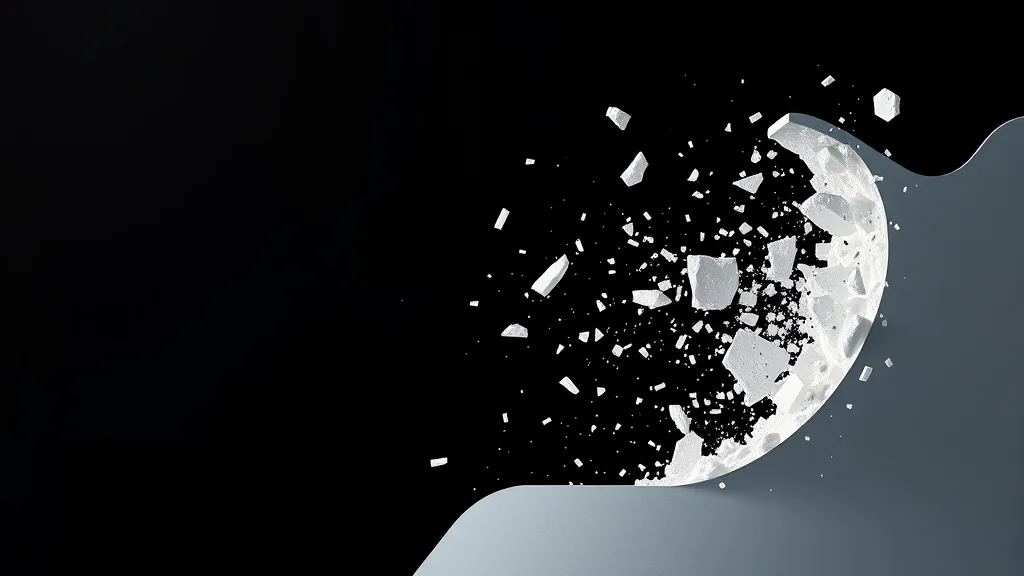 Abstract clean form with messy fragments pushed away on dark, editorial concept
