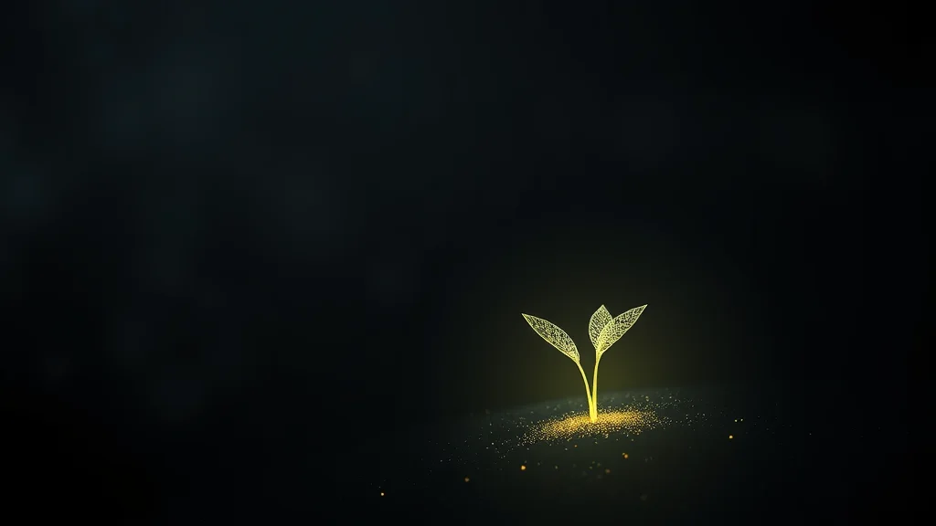 Abstract glowing seed point growing the same pattern twice on dark, editorial concept