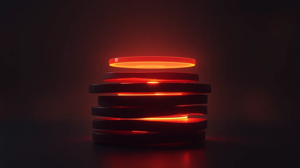 Abstract glowing layered stack with the top layer lifted on dark, editorial concept