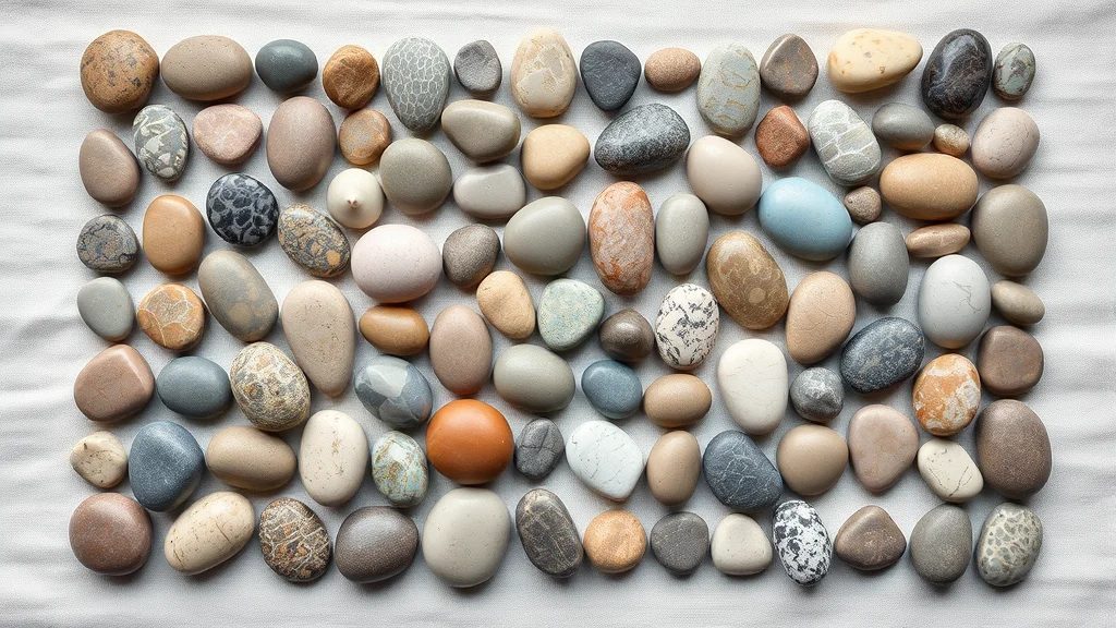 Cantos rodados ordenados por color y tamaño sobre lino: un dataset bien curado
