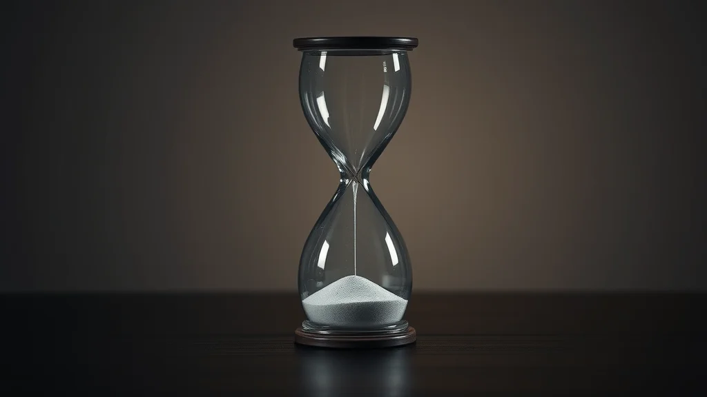 Reloj de arena con arena blanca sobre madera oscura: el tiempo de entrenamiento