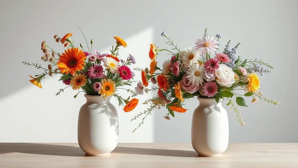 Dos jarrones con arreglos florales distintos: el estilo de Pony frente al de Illustrious