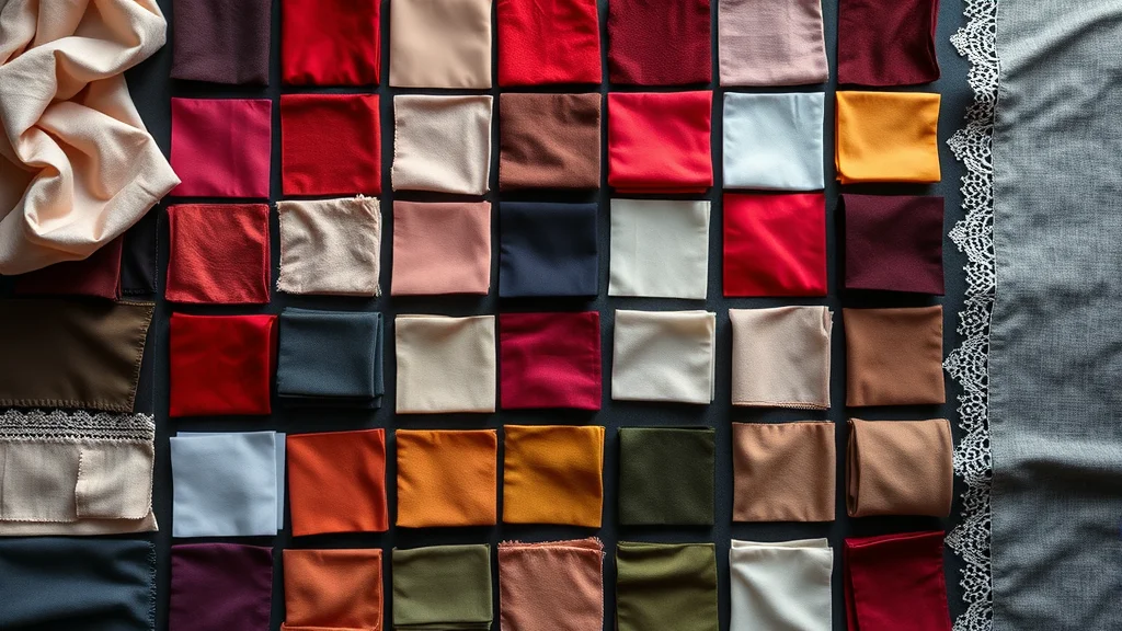 Сетка образцов ткани разных цветов: выбор деталей сцены